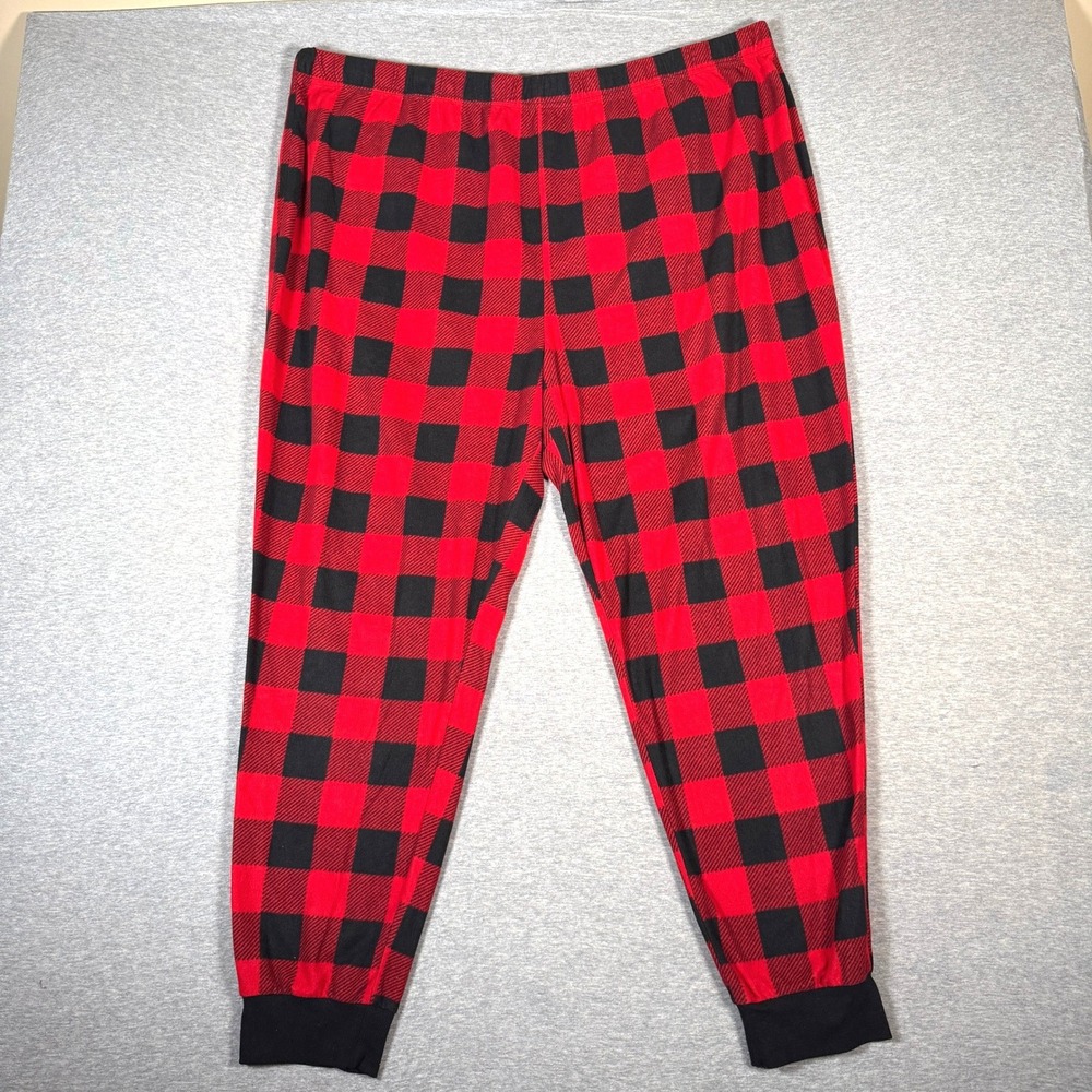 Holiday Time Mens Pajama Jogger Pants Red Black Buffalo Plaid 3XL Sleepwear